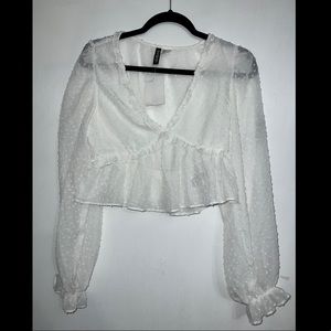 H&M White Ruffle detail Blouse Long Sleeve Peplum Woven Top